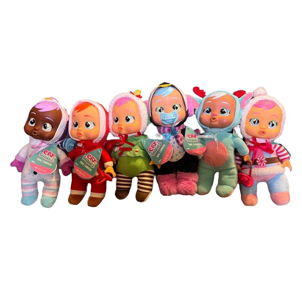 Cry Babies Tiny Cuddles CHRISTMAS Set OF 6 Santa Clause Reindeer Candy Cane